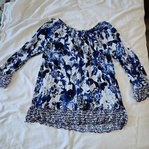 Flowy Ruffly Blue/White/Black Tunic - Picture 1 of 6